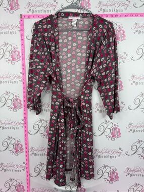 Pillow talk robe love hearts Kimono Robe with Pink and Gray Heart Print